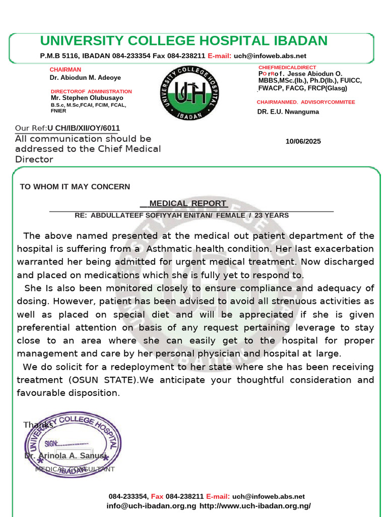 Medical Report for Asthmatic Patient | PDF