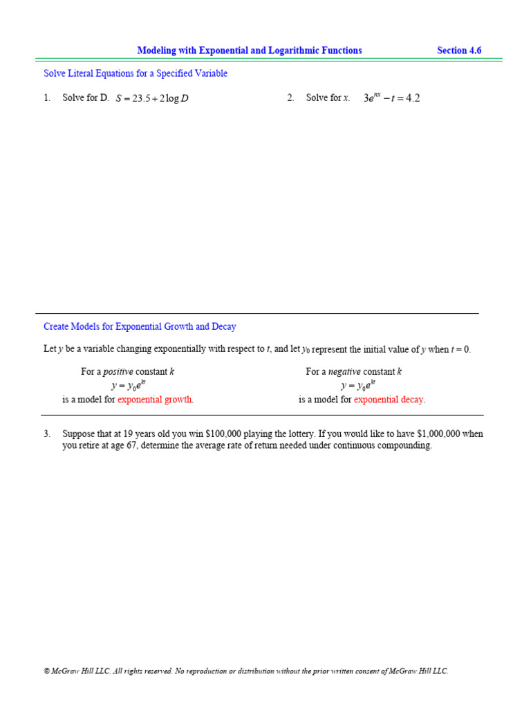 CAT2e LEC 4.6 Modeling With Exp and Log Functions | PDF | Exponential ...