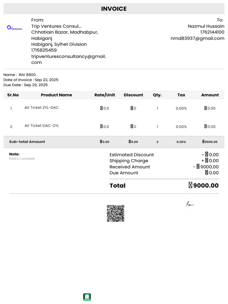 Trip Ventures Invoice INV 8800 | PDF