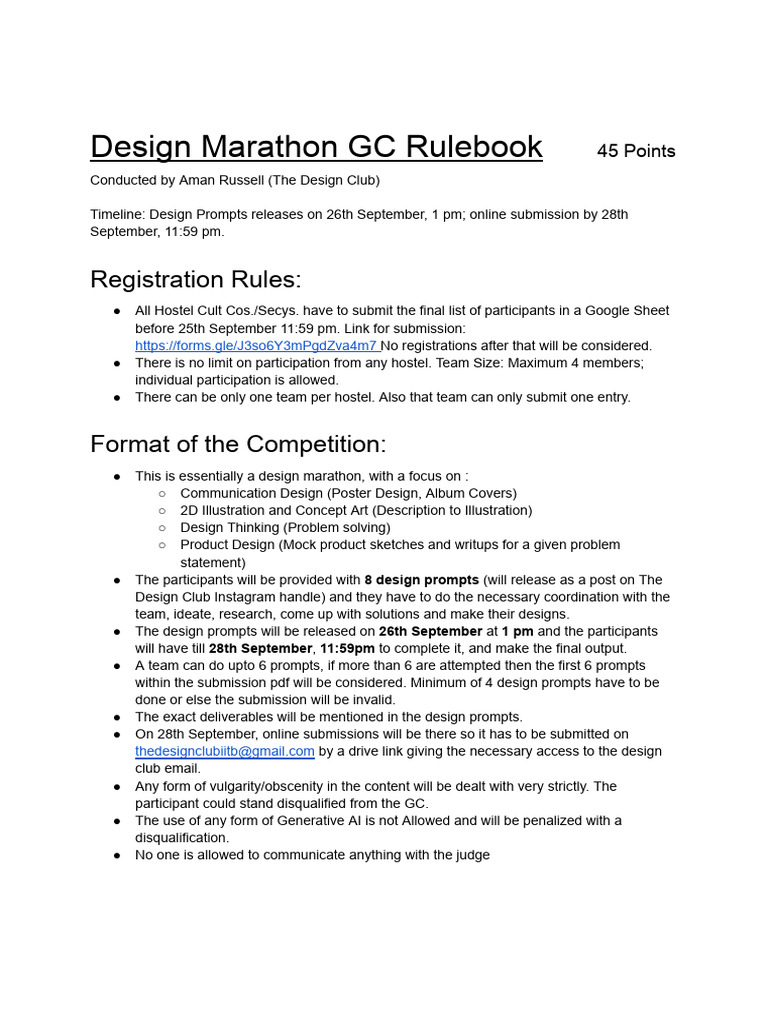 Design Marathon Participation Guidelines | PDF