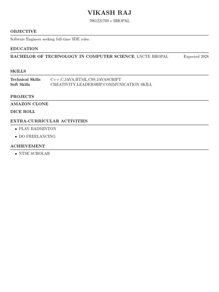 FAANGPath Resume for Vikash Raj | PDF
