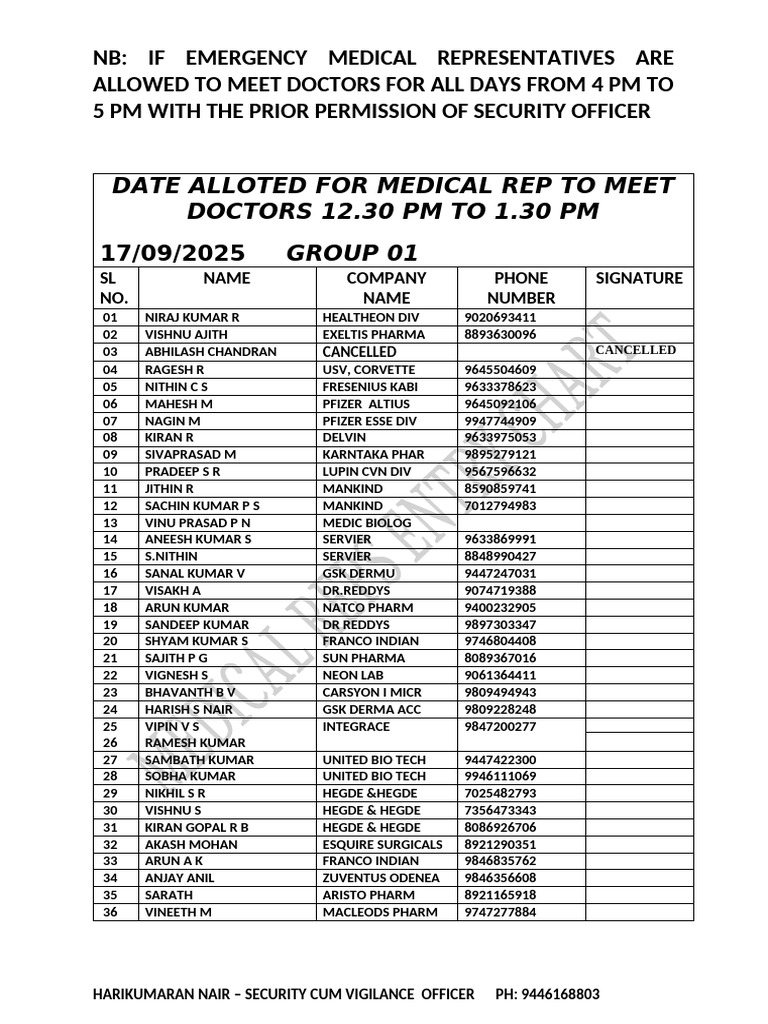 Medical Representatives Meeting Schedule | PDF | Pharmaceutical ...