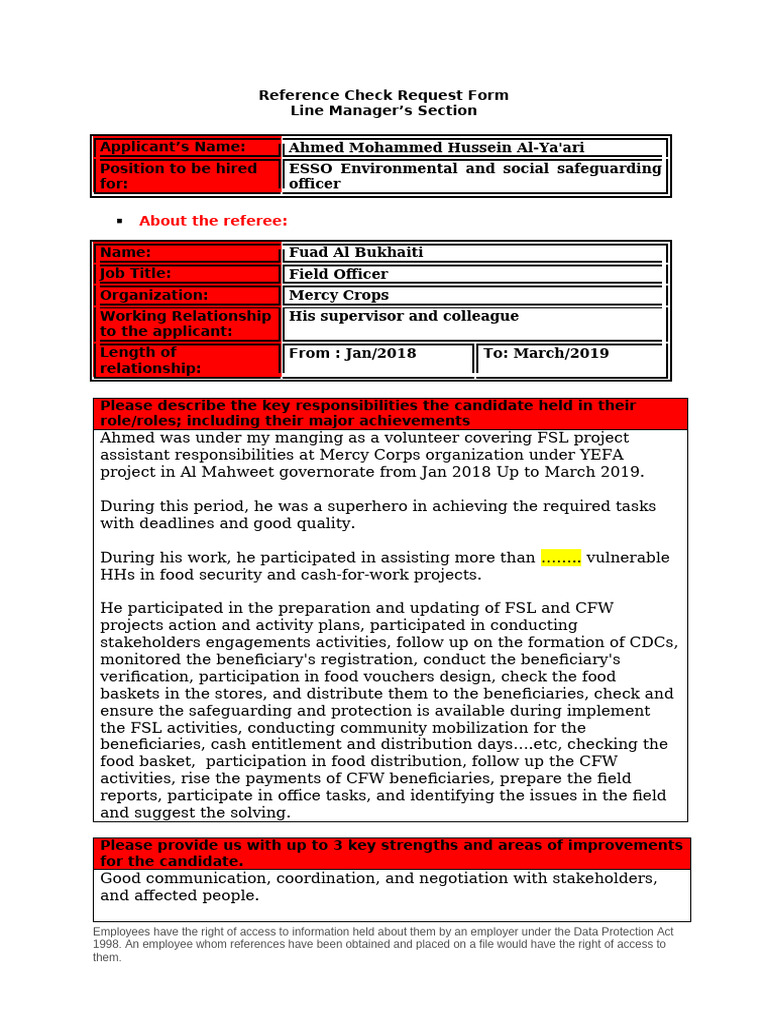 Reference Check Form for ESSO Officer | PDF | Sexual Harassment ...