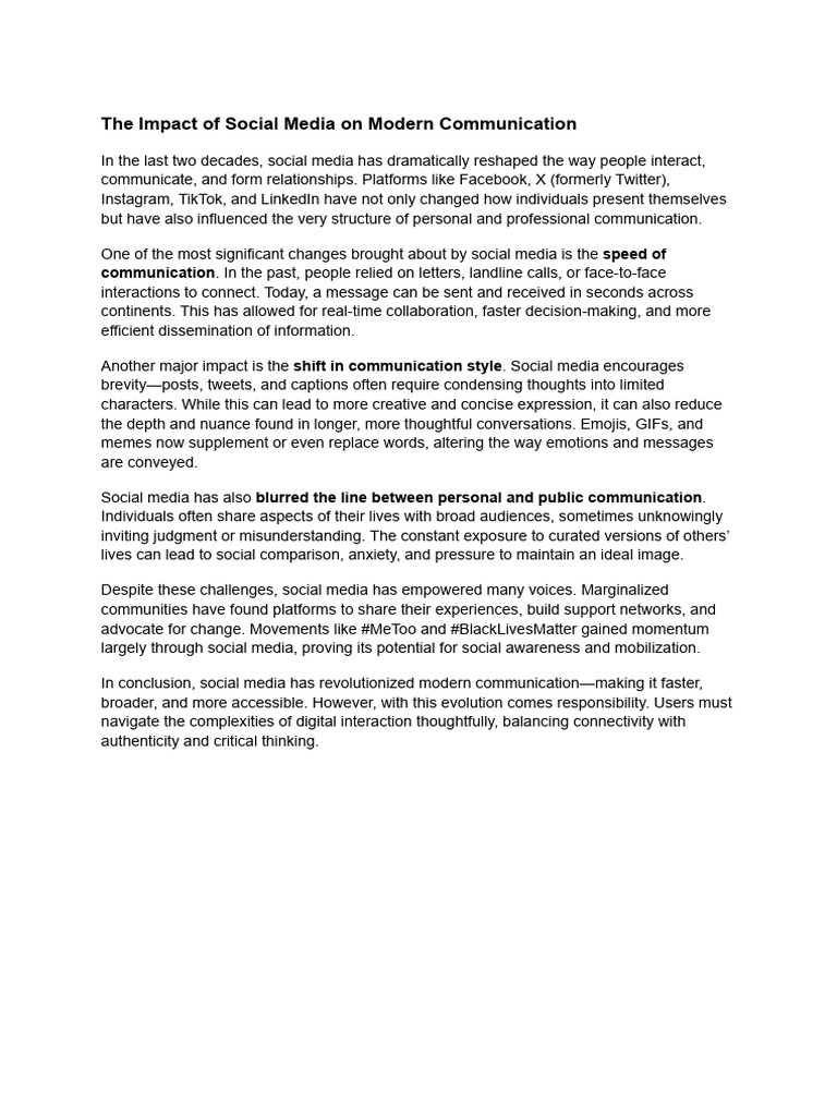The Impact of Social Media On Modern Communication | PDF