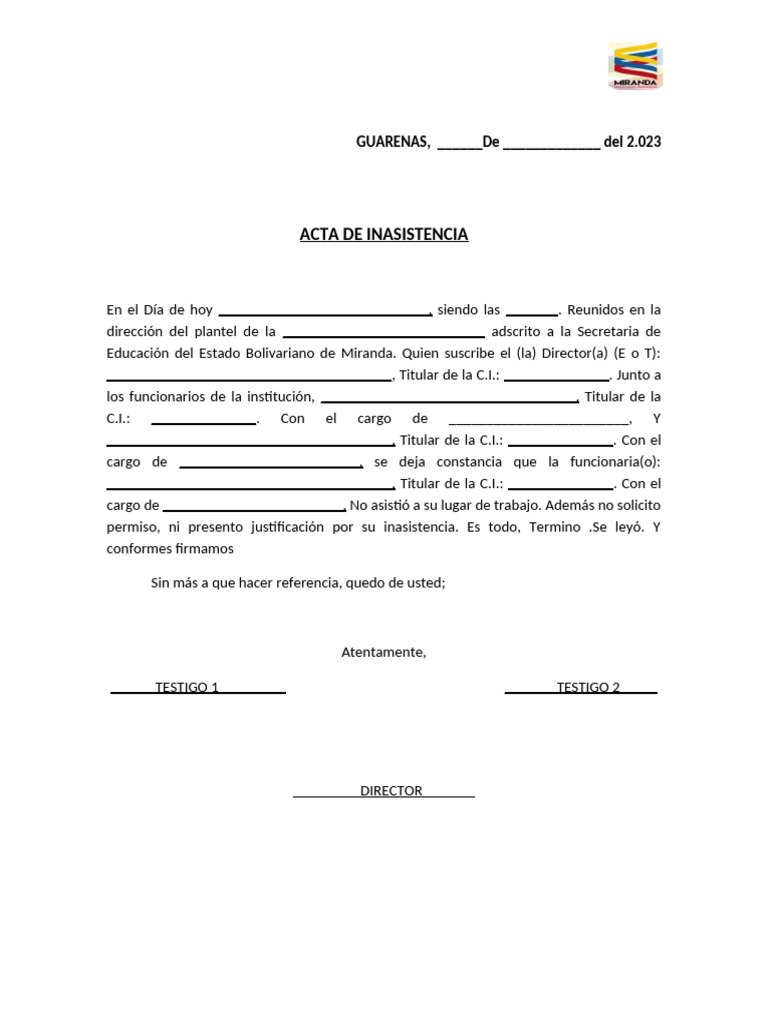 Acta de Inasistencia | PDF