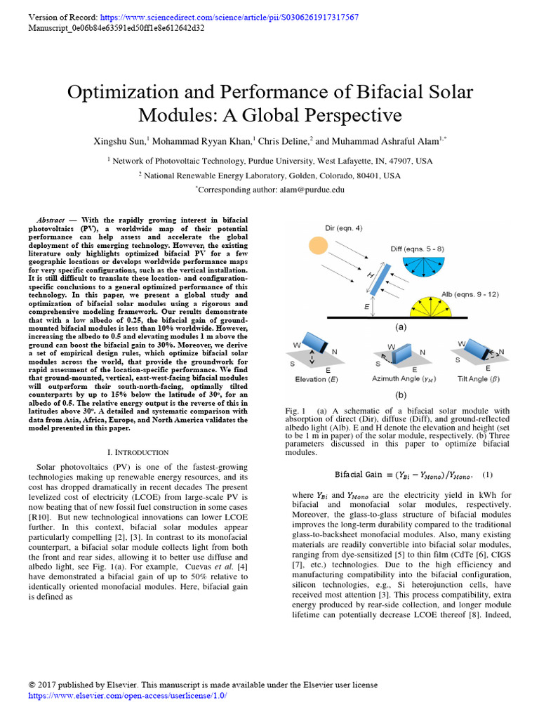 Global Optimization of Bifacial Solar Modules | PDF | Solar Panel ...