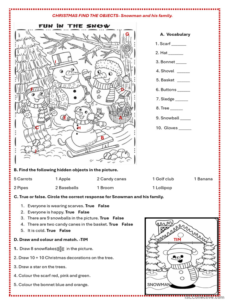 Christmas Find The Objects - Snowman and His Family | PDF
