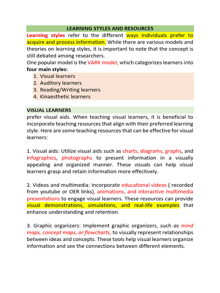 Learning Styles and Resources | PDF | Learning Styles | Learning