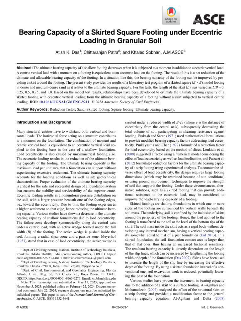 Das Et Al 2024 Bearing Capacity of A Skirted Square Footing Under ...
