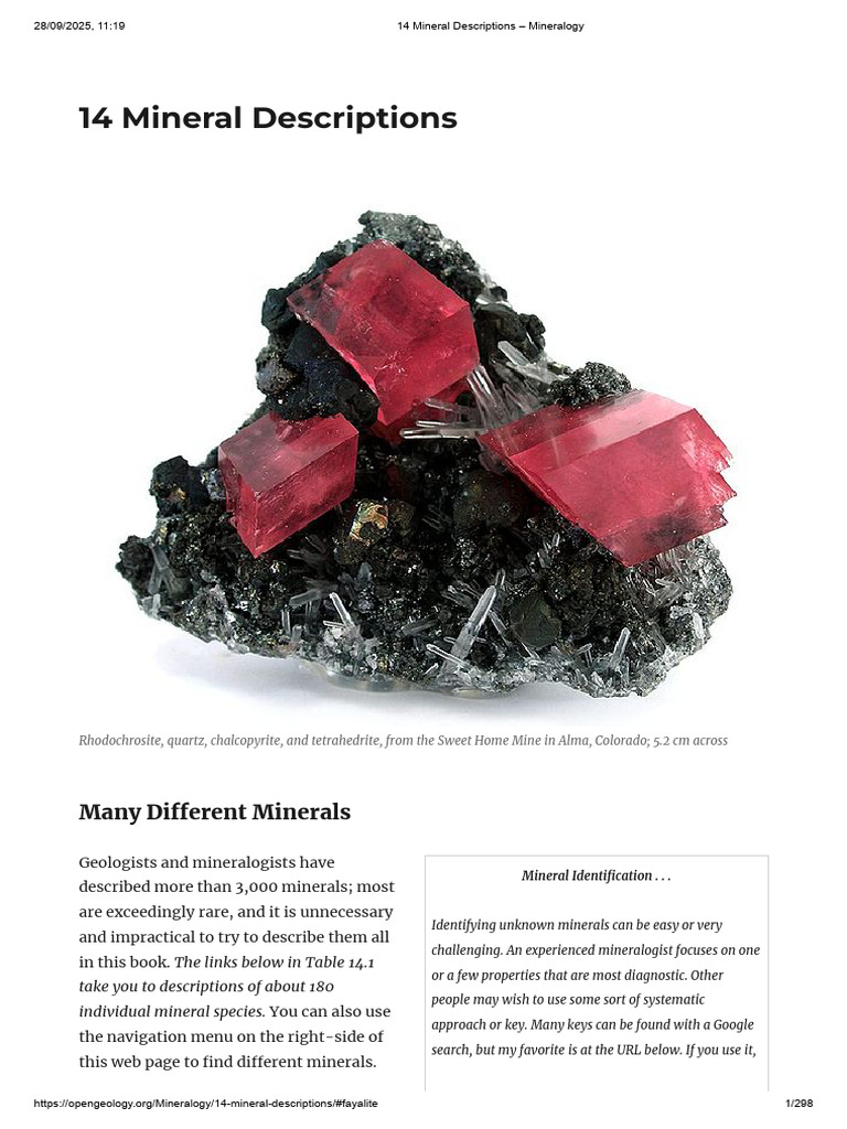 Mineral Identification Guide and Descriptions | PDF | Quartz | Minerals