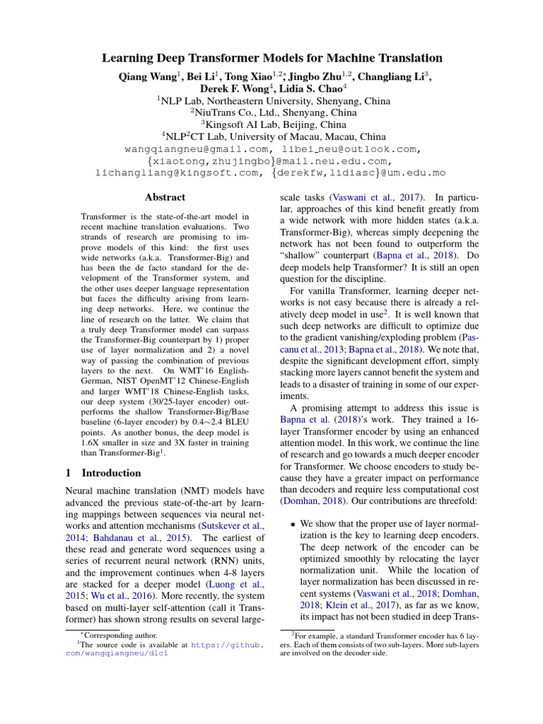 2019-Learning Deep Transformer Models For Machine Translation | PDF ...