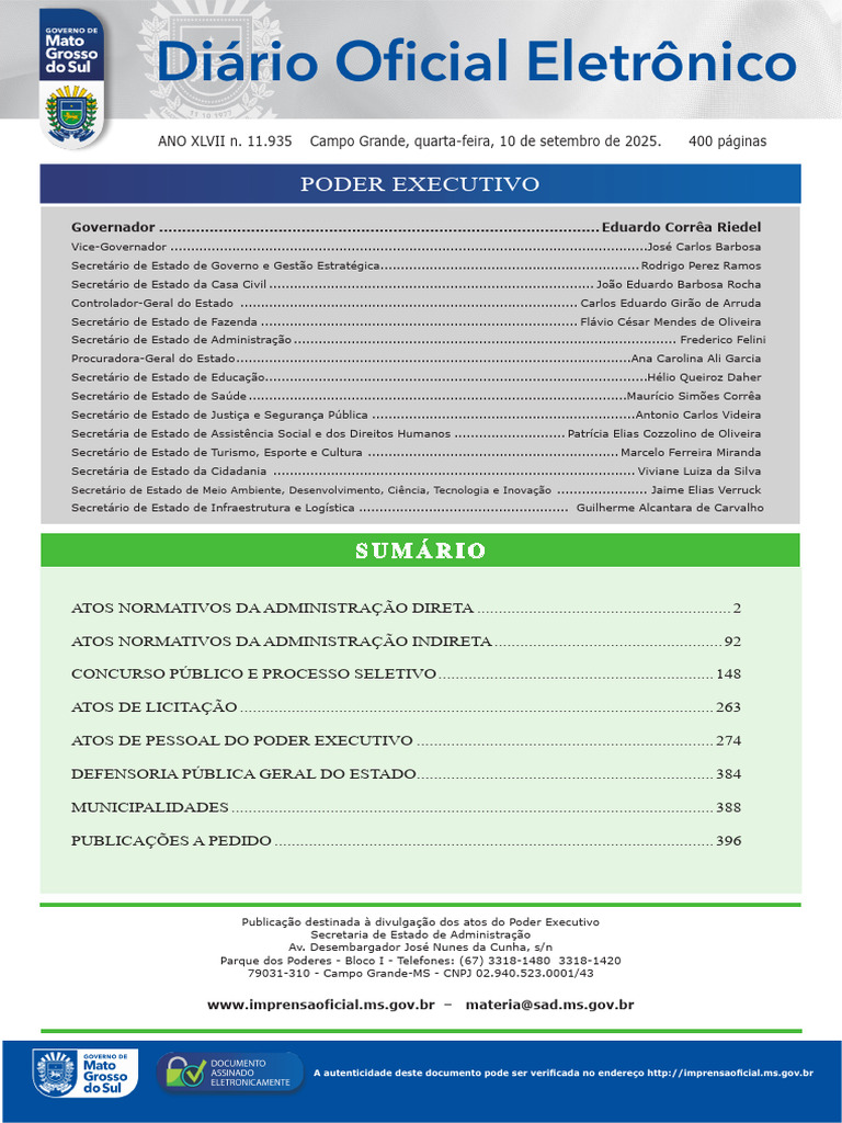 Atos do Poder Executivo de MS - Set/2025 | PDF