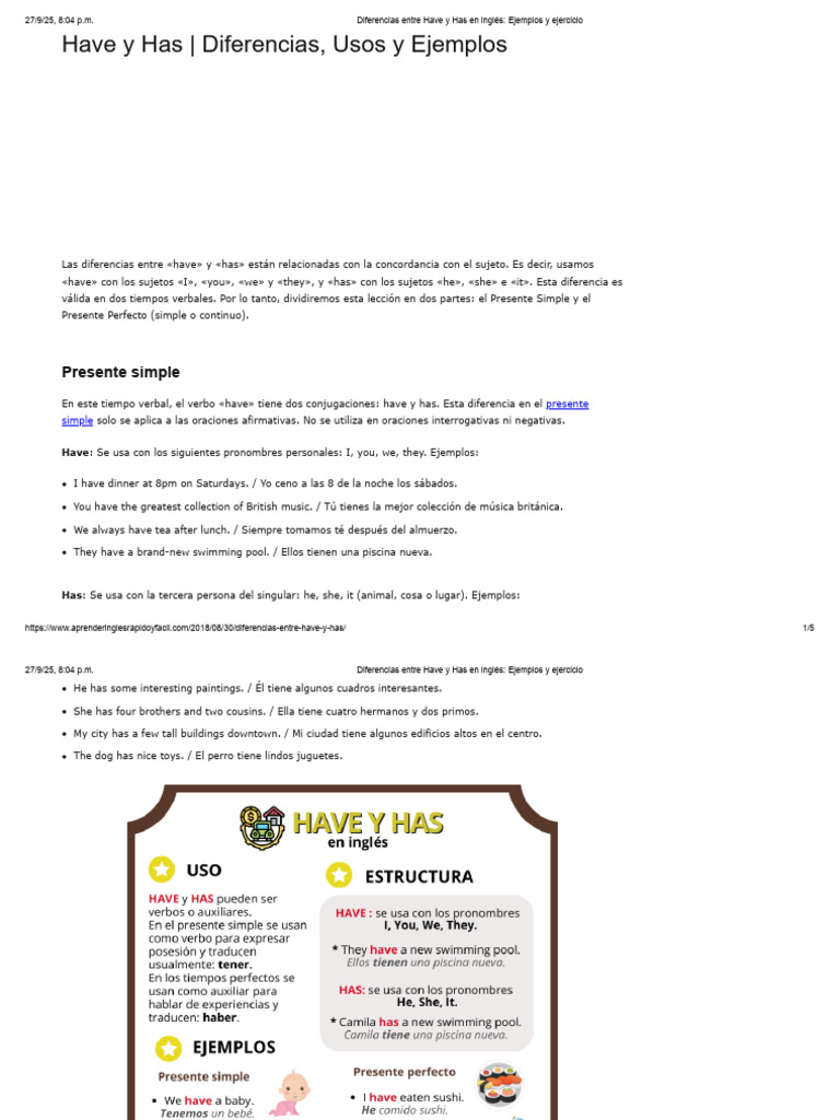 Diferencias entre Have y Has en inglés | PDF | Verbo | Sintaxis