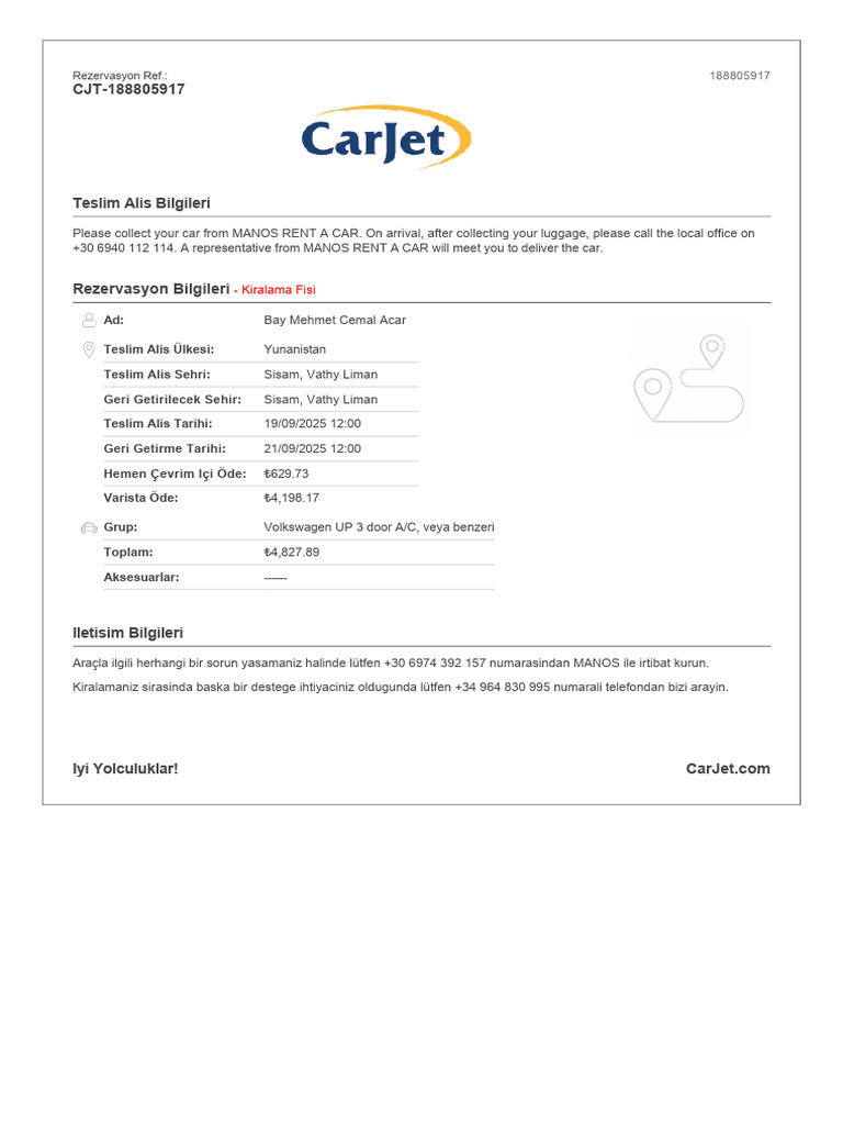 CarJet Rental Confirmation Details | PDF | Driver's License | Transport
