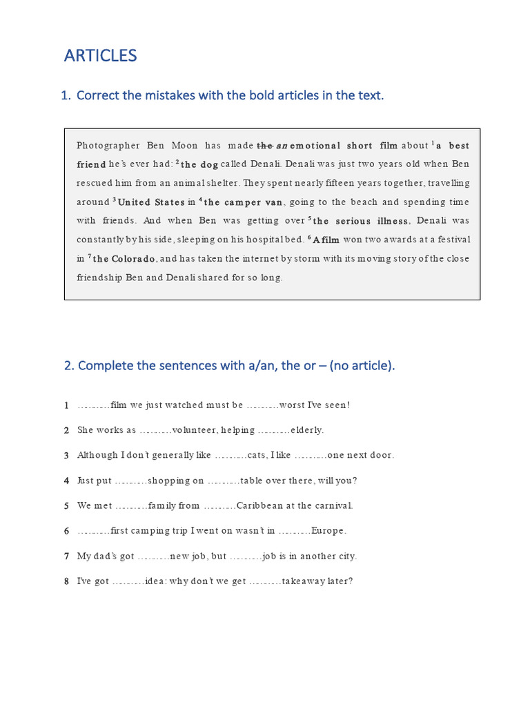 Lesson 04 Articles Exercises | PDF
