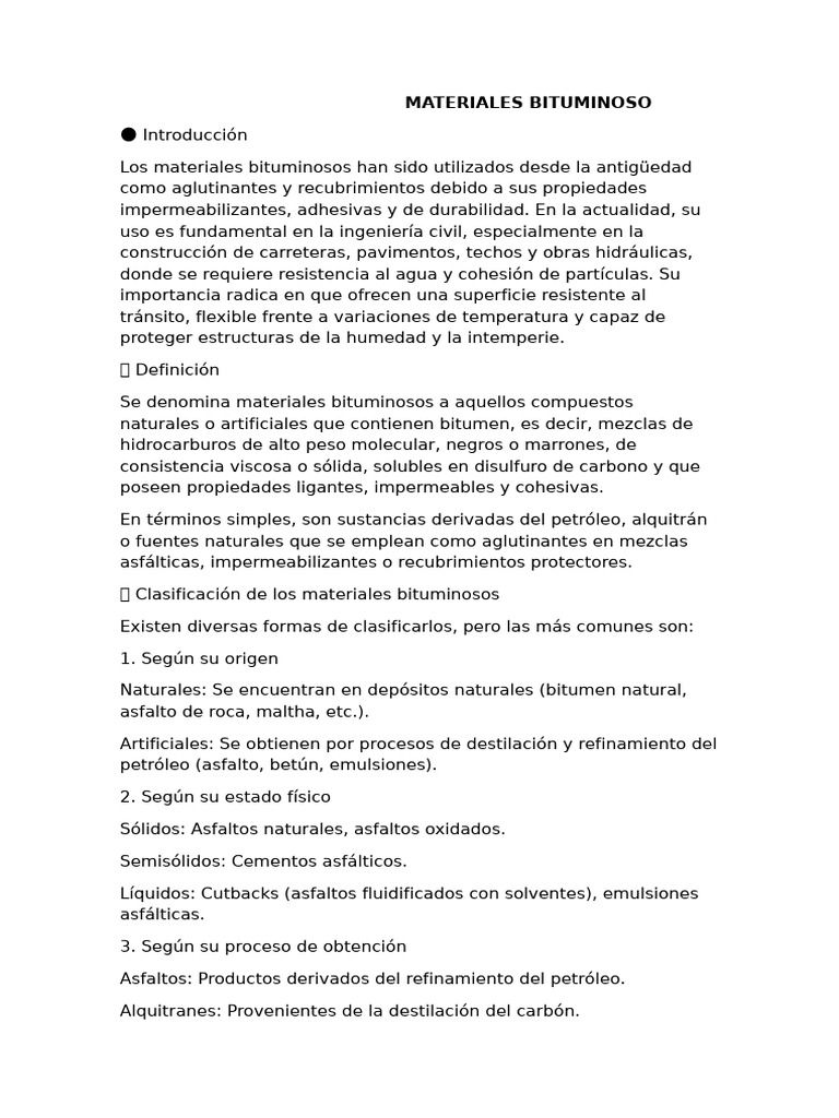 Materiales Bituminosos en Construcción | PDF | Materiales | Química