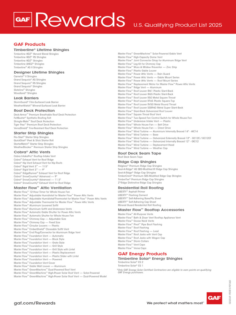 GAF Rewards Program Overview | PDF | Roof | Architectural Elements