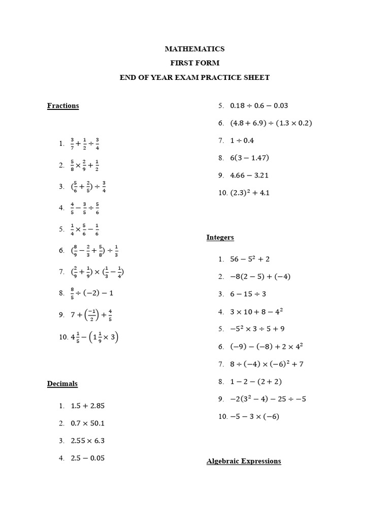First Form Mathematics Exam Practice | PDF | Interest | Area