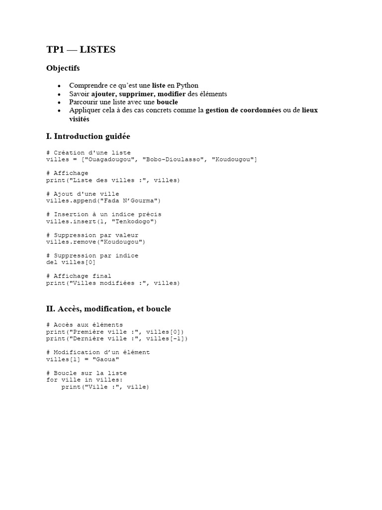 Gestion des listes en Python | PDF