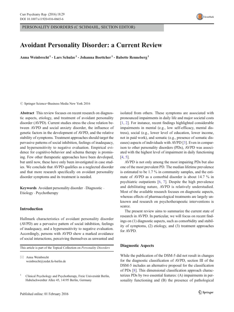 Avoidant Personality Disorder A Current Review | PDF | Cognitive ...