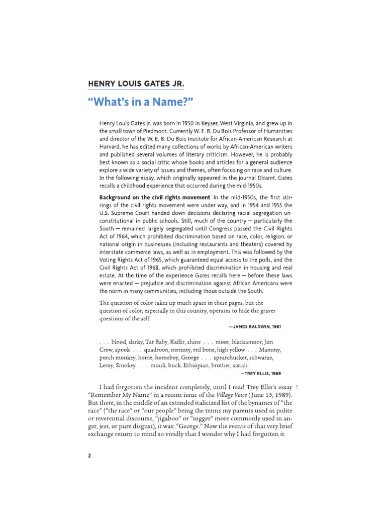 What's in A Name - Henry Louis Gates JR | PDF