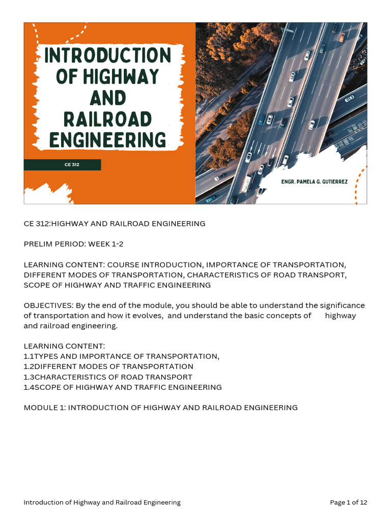Introduction of Highway and Railroad Engineering | PDF | Transport ...