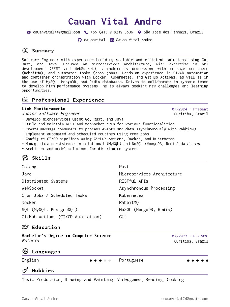 Software Engineer Profile: Cauan Vital Andre | PDF | No Sql | Databases