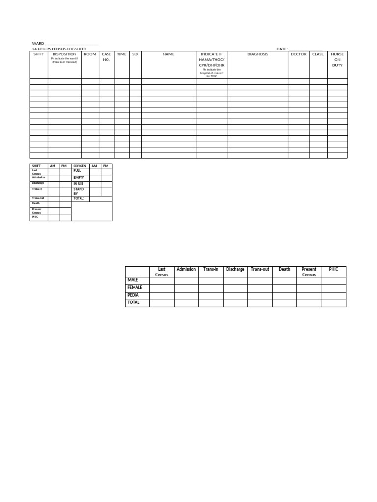 24-Hour Ward Census Logsheet | PDF