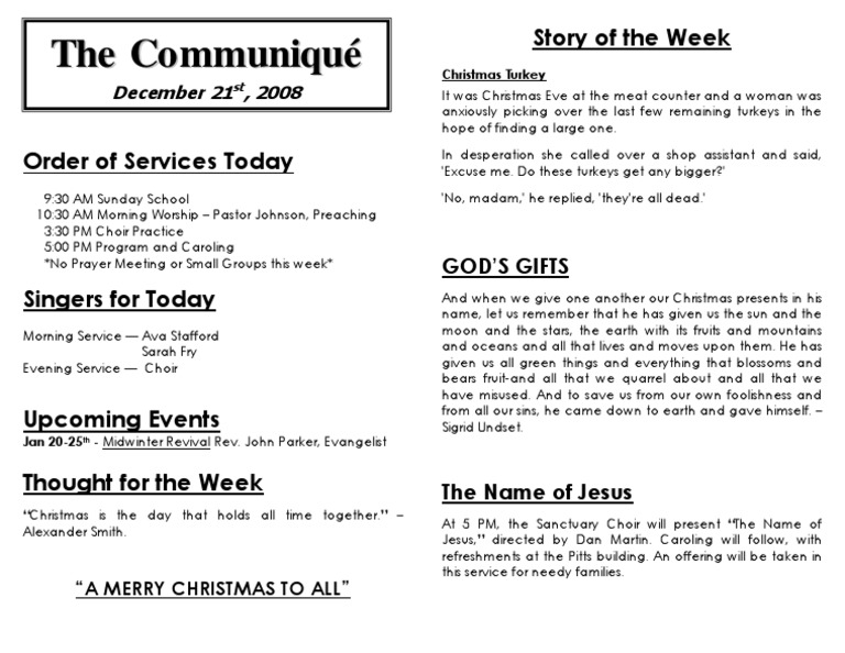 Sunday Service Schedule & Events | PDF | Christmas | Religious ...