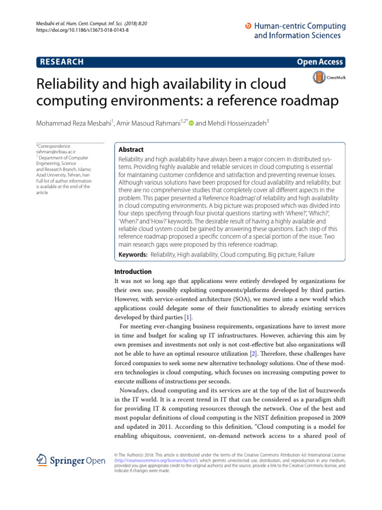 Cloud Computing Reliability Roadmap | PDF | Cloud Computing | Service ...