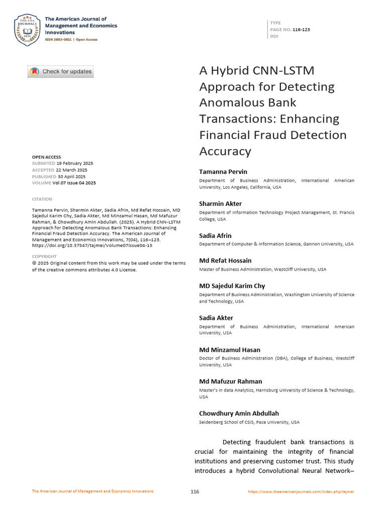 Hybrid CNN-LSTM for Fraud Detection | PDF | Machine Learning | Receiver ...