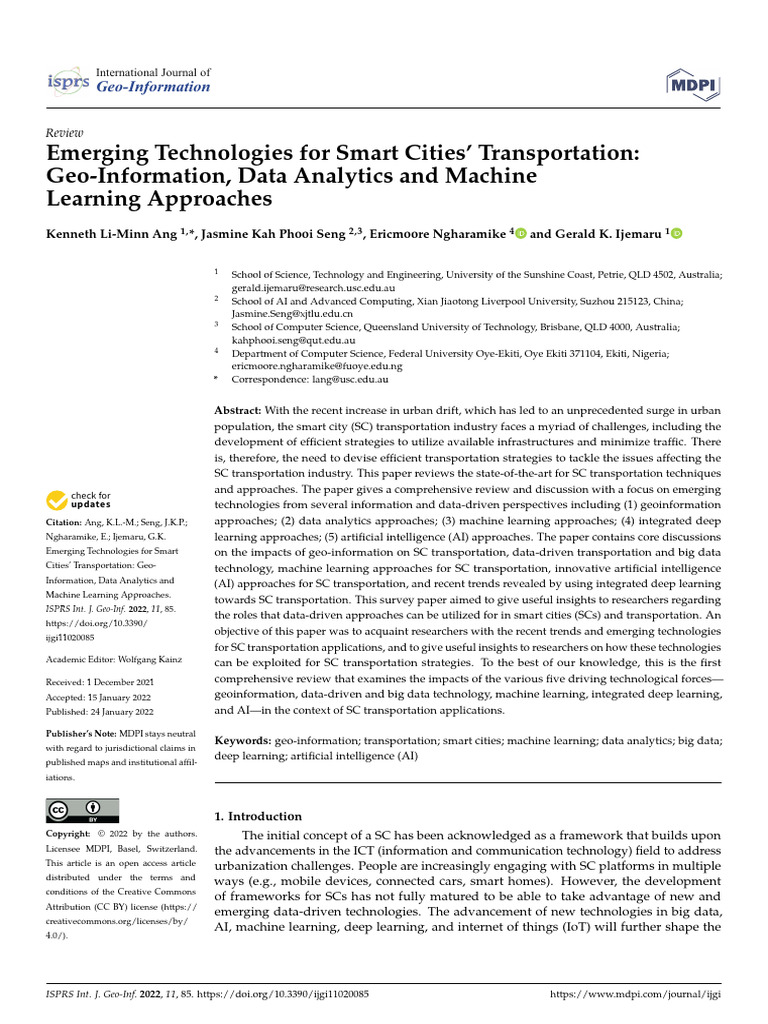Smart Mobility Technologies for Cities | PDF | Machine Learning ...