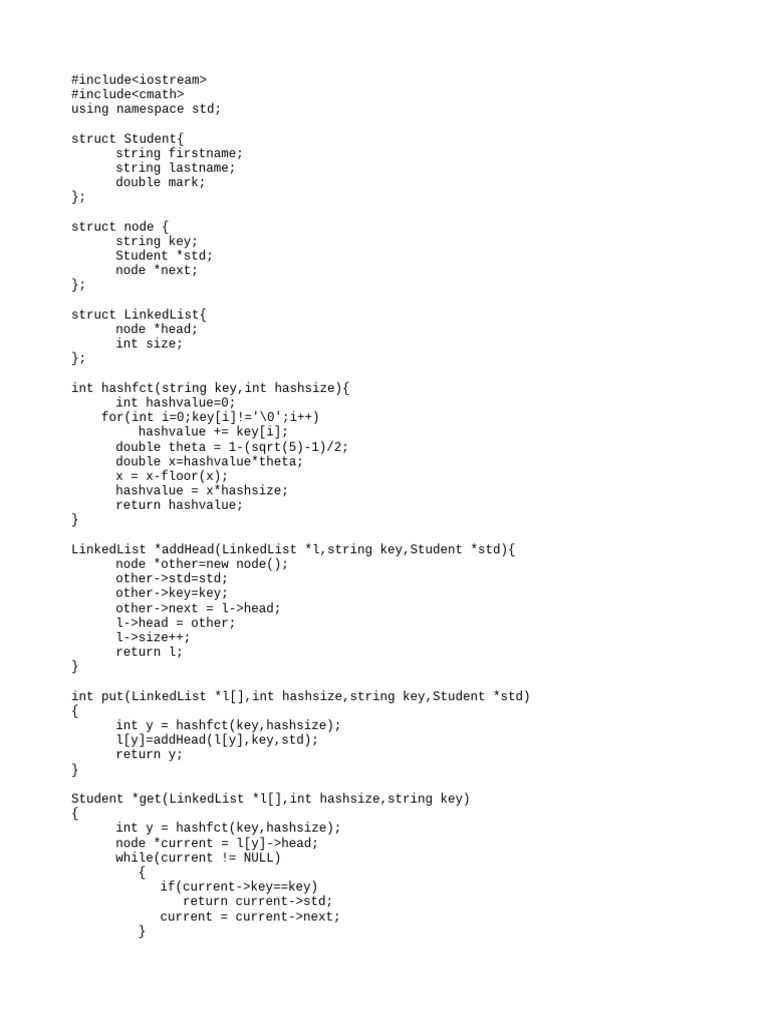 C++ Hash Table with Linked List | PDF