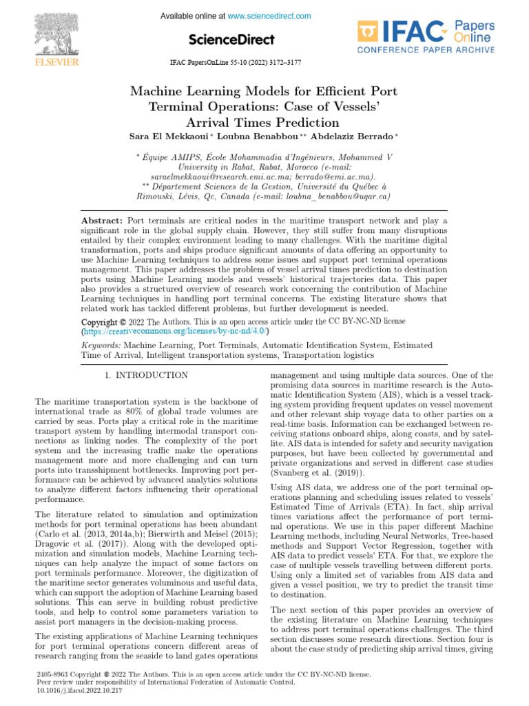 Machine Learning Models For Efficient Port Terminal | PDF | Port ...