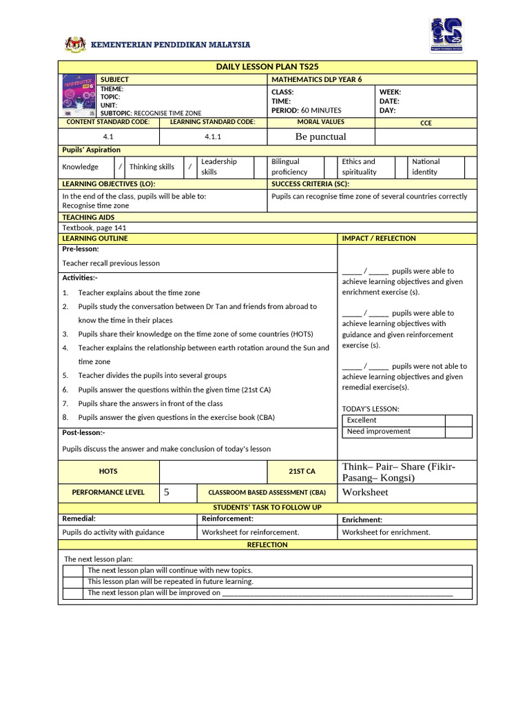 MT DLP Y6 Ts25 (Topic 4) (Weeks 23 - 25) | PDF | Lesson Plan | Teachers