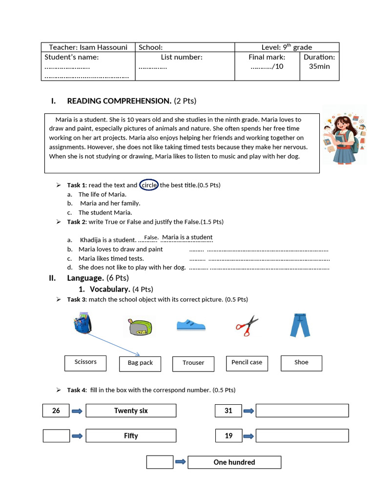 9th Grade Diagnostic Test | PDF | Linguistics | Psycholinguistics