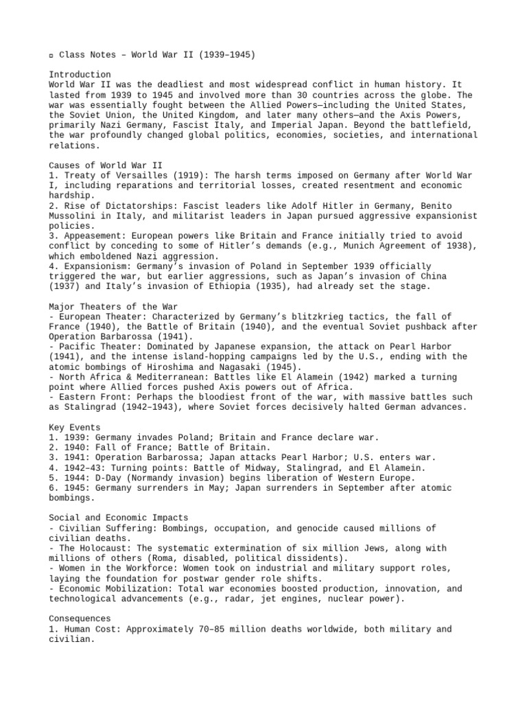 Class Notes World War II | PDF | World War II | Nazi Germany