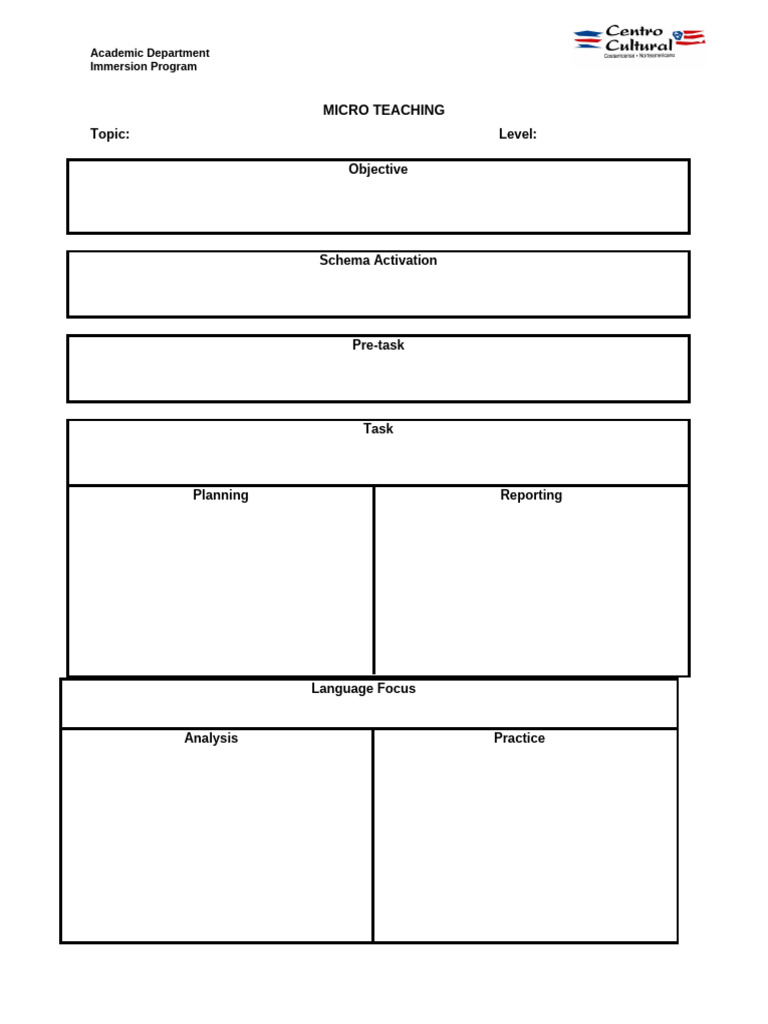 Blank Lesson Plan For Microteaching Pdf