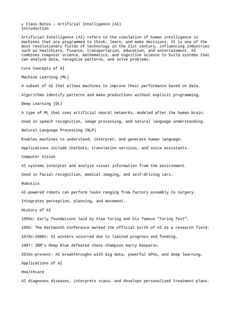 ? Class Notes - Artificial Intelli | PDF | Artificial Intelligence ...