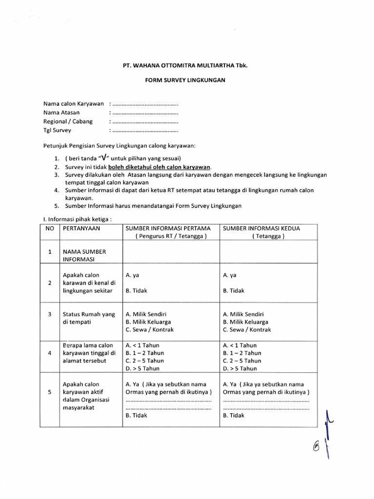 Form Survey Lingkungan Tetangga Dan RT | PDF