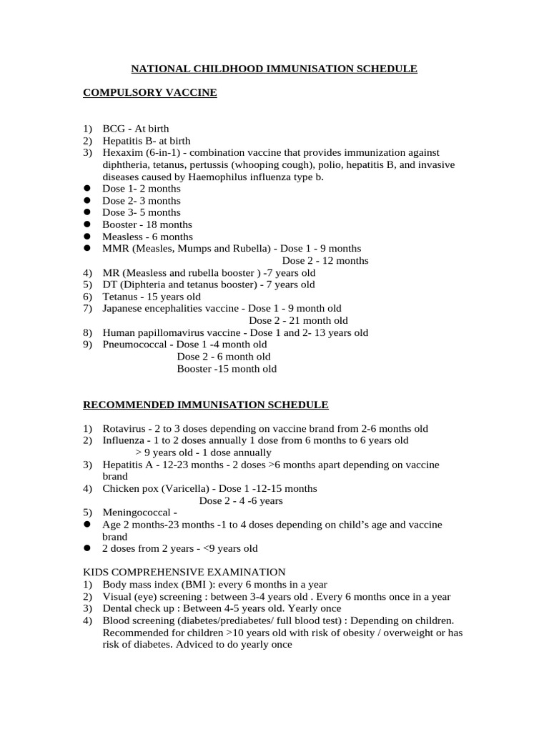 National Childhood Immunisation Schedule | PDF | Vaccines | Overweight