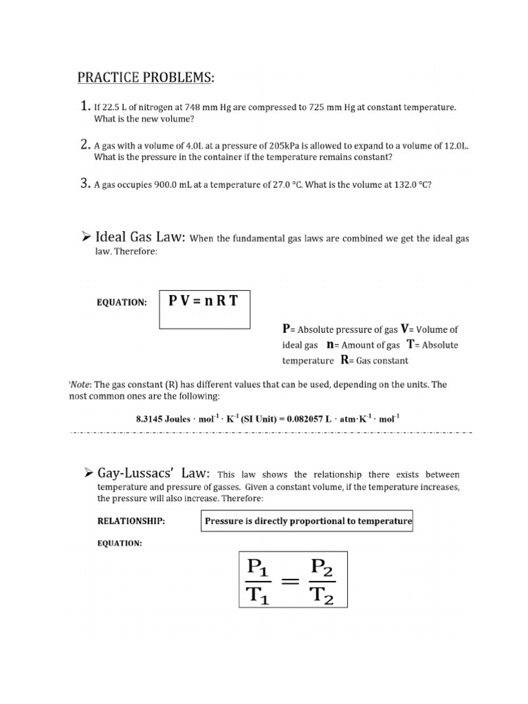 Gases Worksheet | PDF