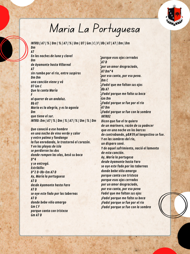 Acordes y letra de María la Portuguesa | PDF