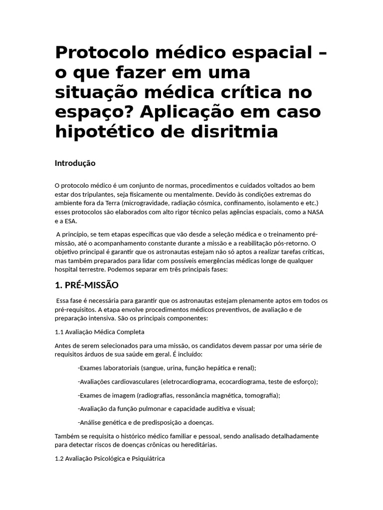 Protocolo Médico Espacial | PDF | Espaço sideral | Ausência de gravidade
