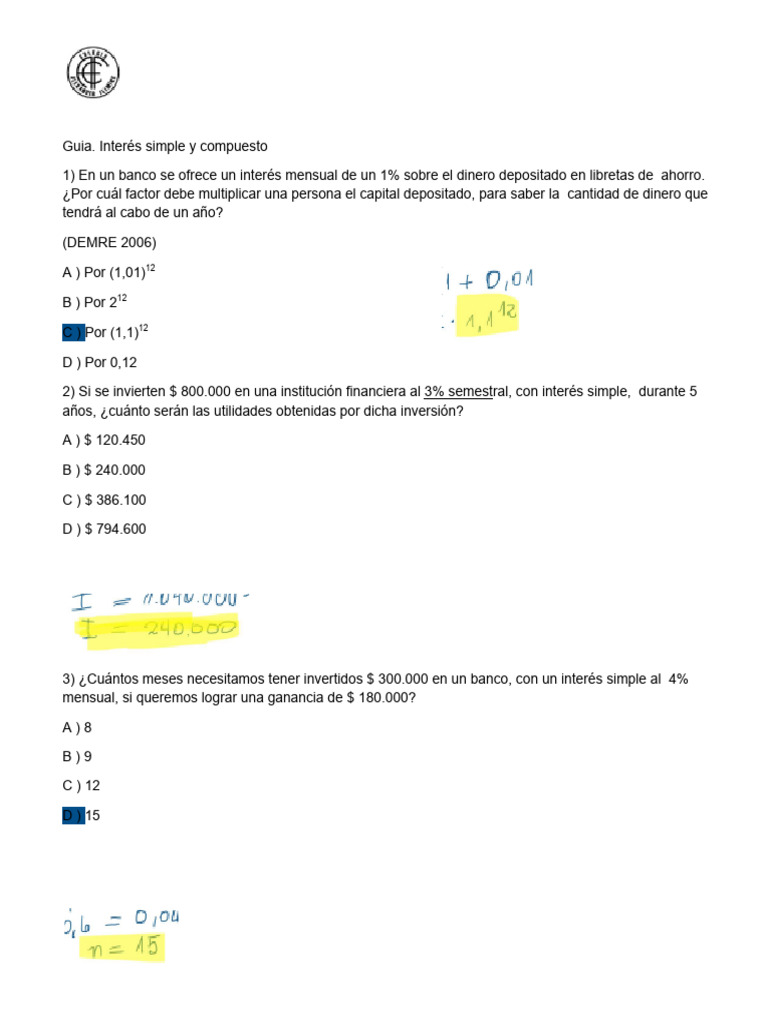 Ejercicios de Interés Simple y Compuesto | PDF | Interés compuesto | Bancos