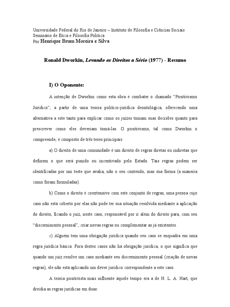 Ronald Dworkin Levando Os Direitos a Serio | Constituição | Juiz