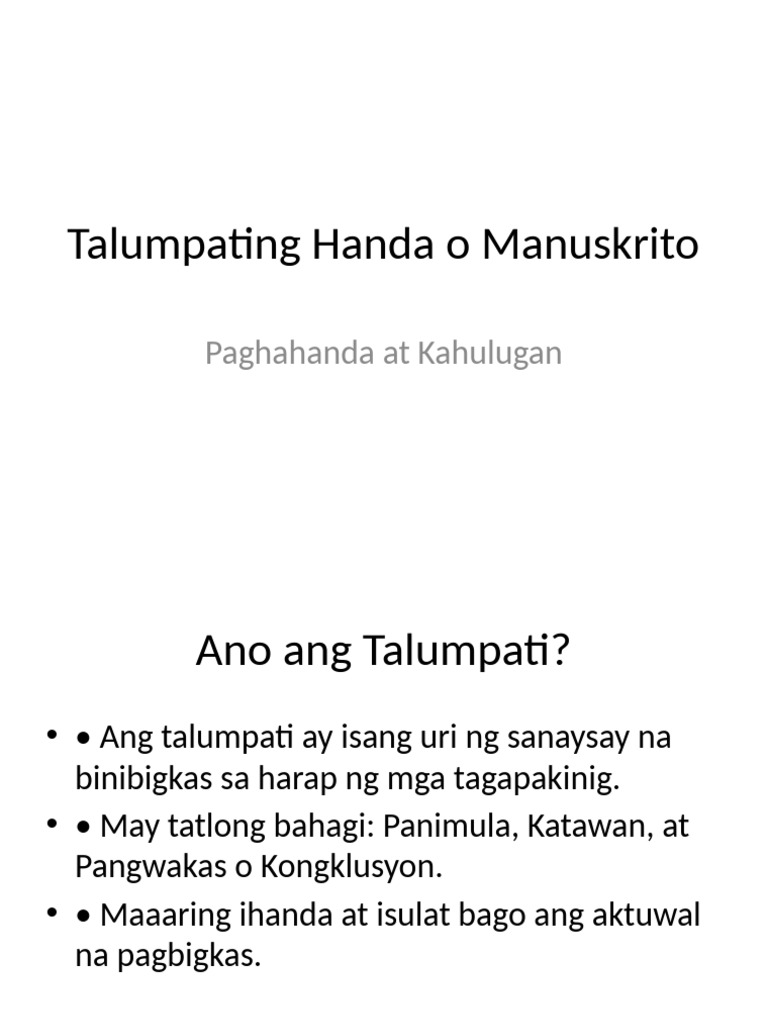 Talumpating Handa o Manuskrito | PDF