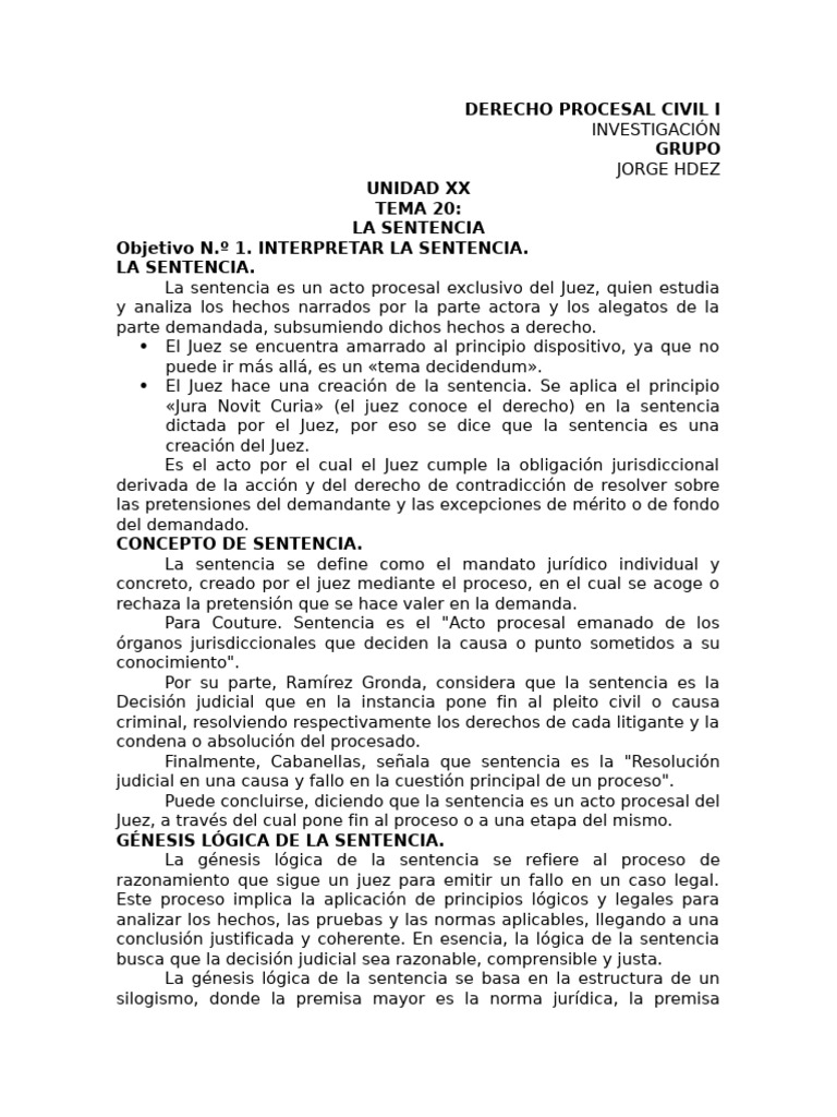 La Sentencia en Derecho Procesal Civil | PDF | Sentencia (ley) | Caso ...
