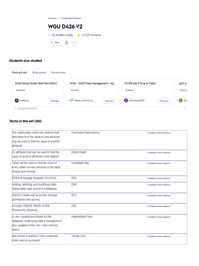 WGU D426: Data Management Concepts | PDF | Database Index | Databases