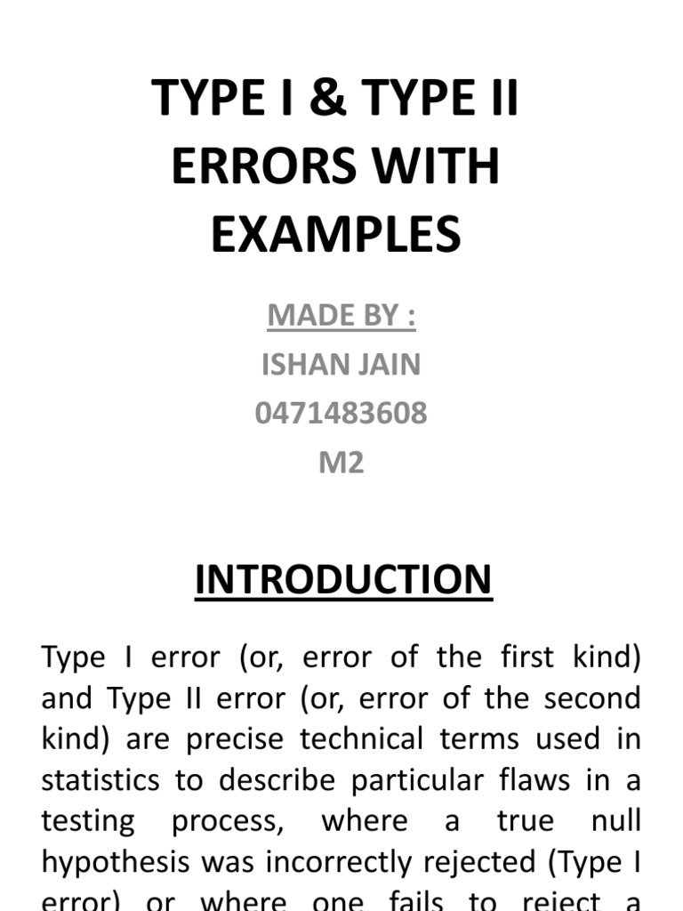Type i & Type II Errors With Examples | Type I And Type Ii Errors ...